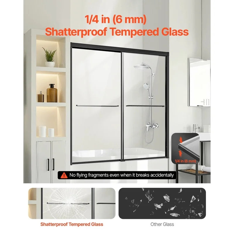 Black Semi-Frameless Bypass Shower Door 50-60 in W x 60 in H