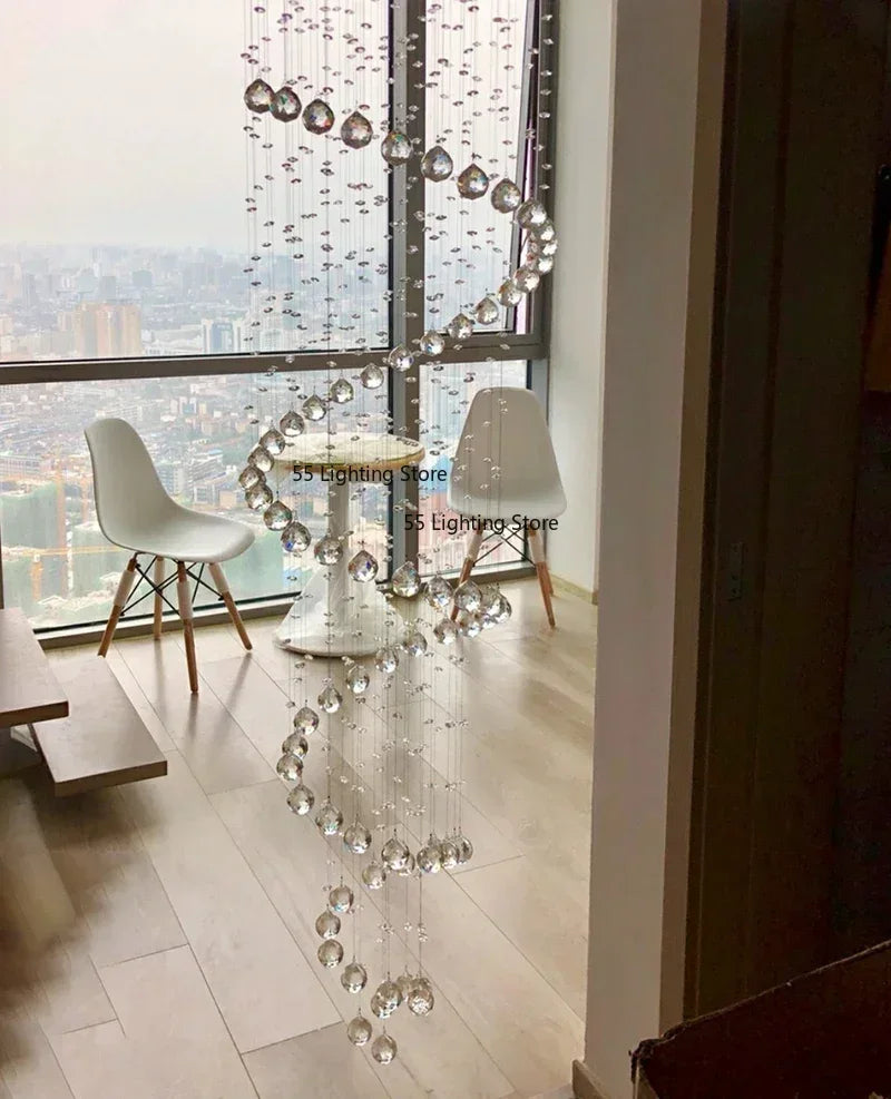 Large Crystal LED Chandeliers for Spiral Living Room Staircase