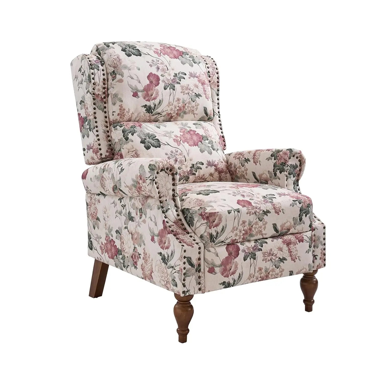 Floral Upholstered Pushback Recliner Wingback Accent Chair