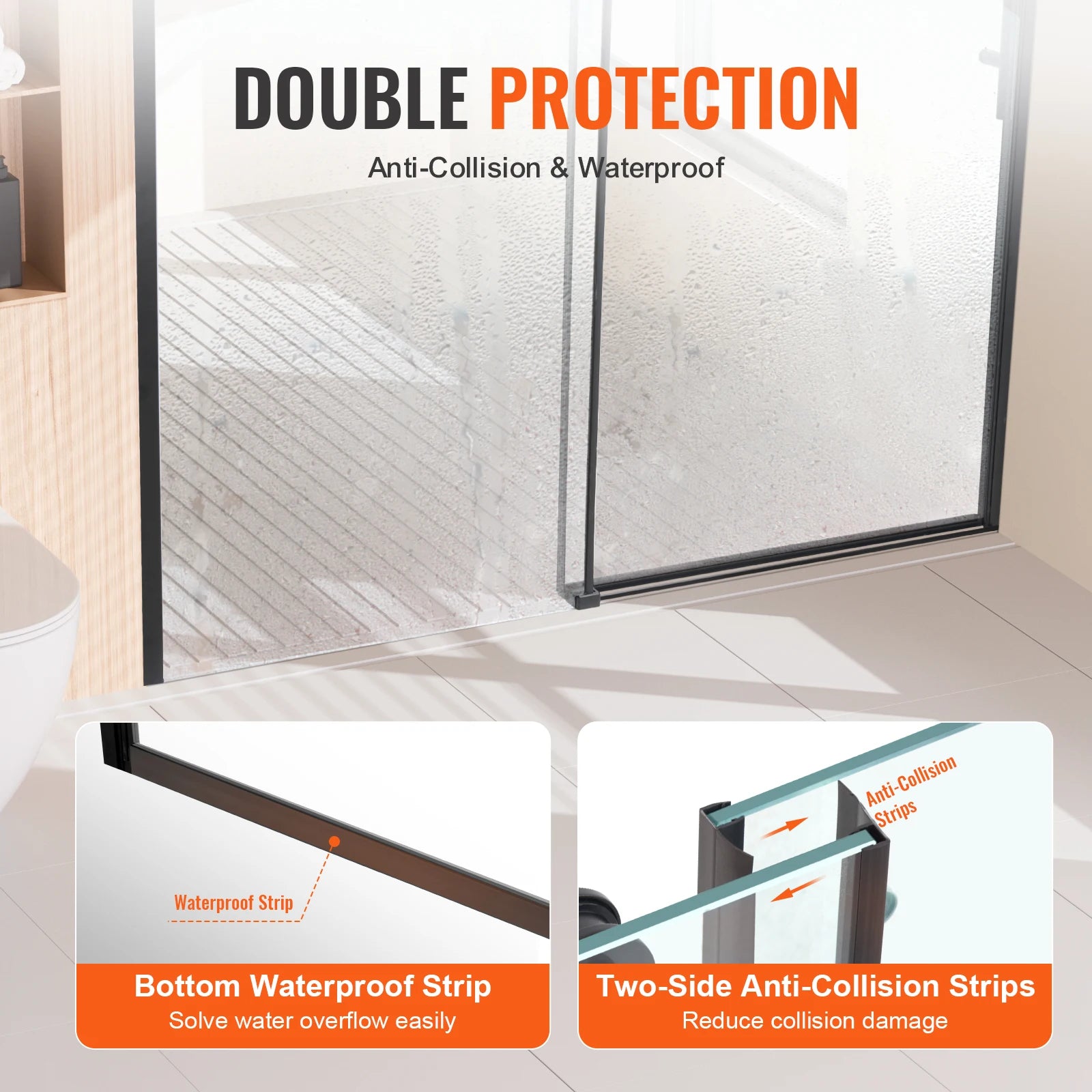 SucceBuy Frameless Shower Door 58-59Wx75H 5/16"SGCC Waterproof Shatterproof Stainproof with Stainless Steel Hardware Matte Black