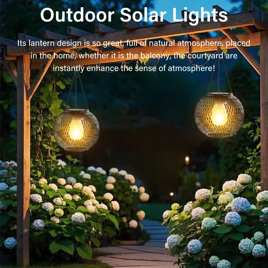 Solar Iron Lantern Led Solar Lights Waterproof Decorative Hanging Lights for Tree, Patio