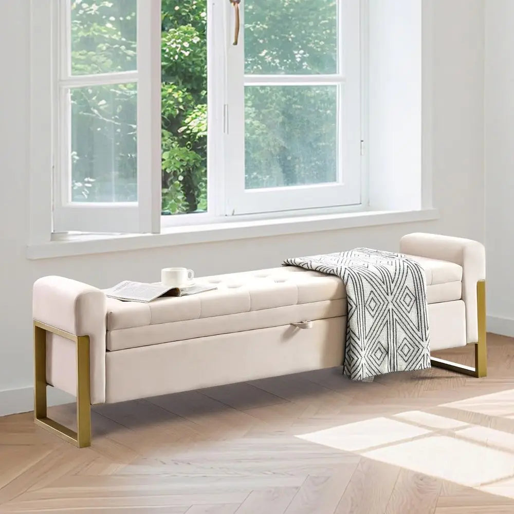 Storage Bench for Bedroom, King Size End of Bed Bench