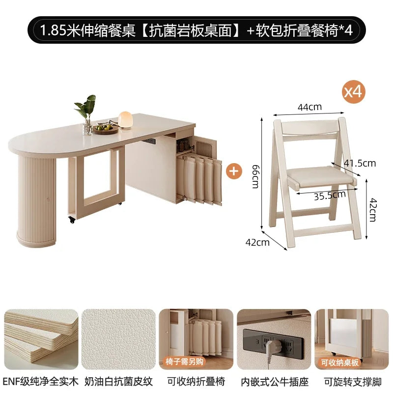 Retractable dining table small round foldable