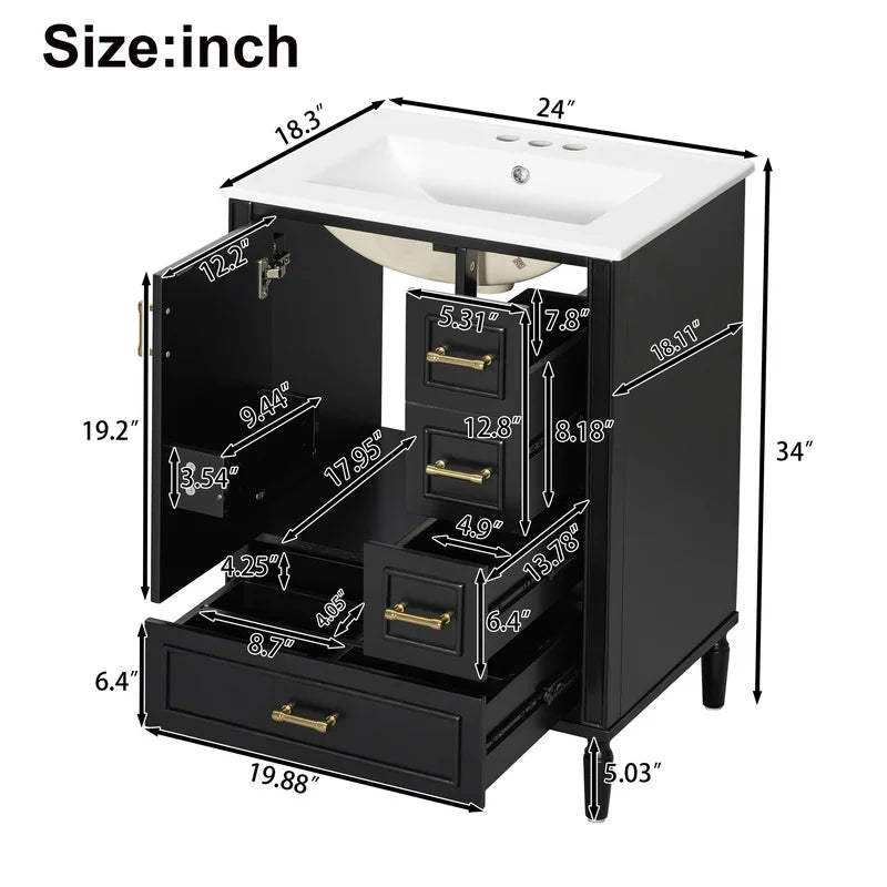 24" Modern Bathroom Vanity with Ceramic Sink