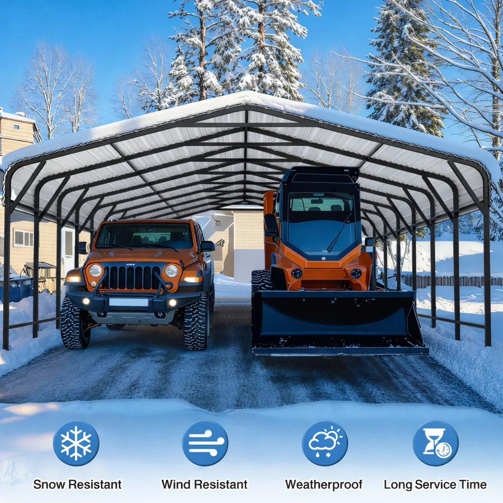 10x15~20x40FT Multi-Size Metal Carport w/ Enhanced Base