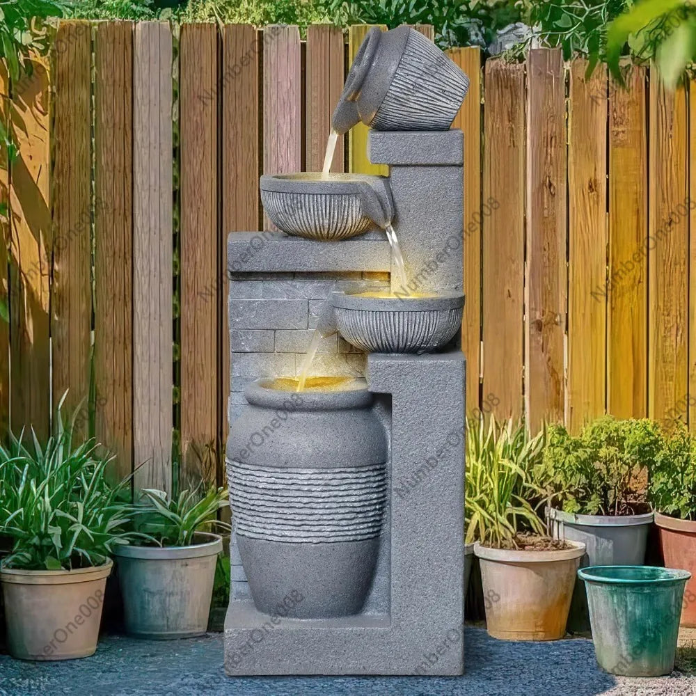 Outdoor Water Fountain Lights and 4 Tier Cascading Waterfall