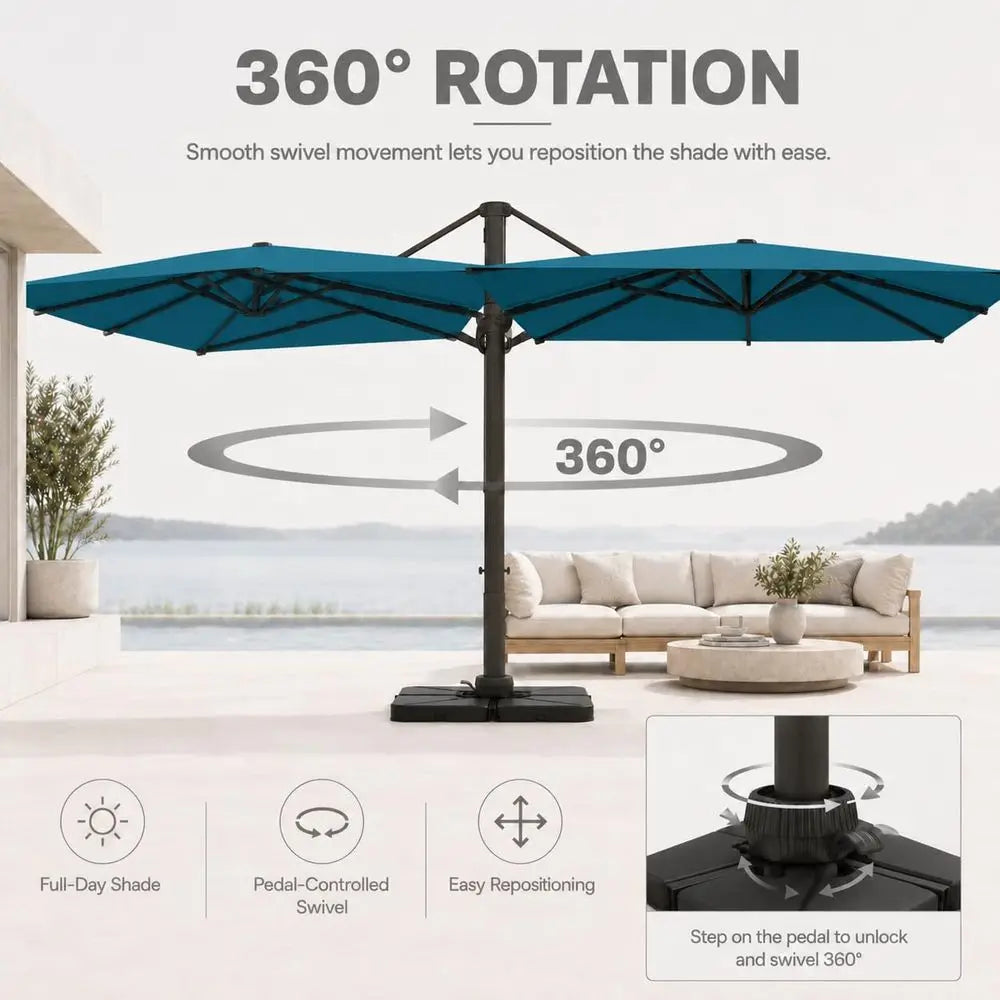 OUTFITTERS 10x13 FT Patio Cantilever Umbrella with Base, Outdoor Large Offset Rectangular Double Top Heavy Duty Umbrellas with