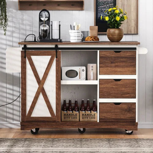 55.5" Farmhouse Kitchen Island with Drop Leaf