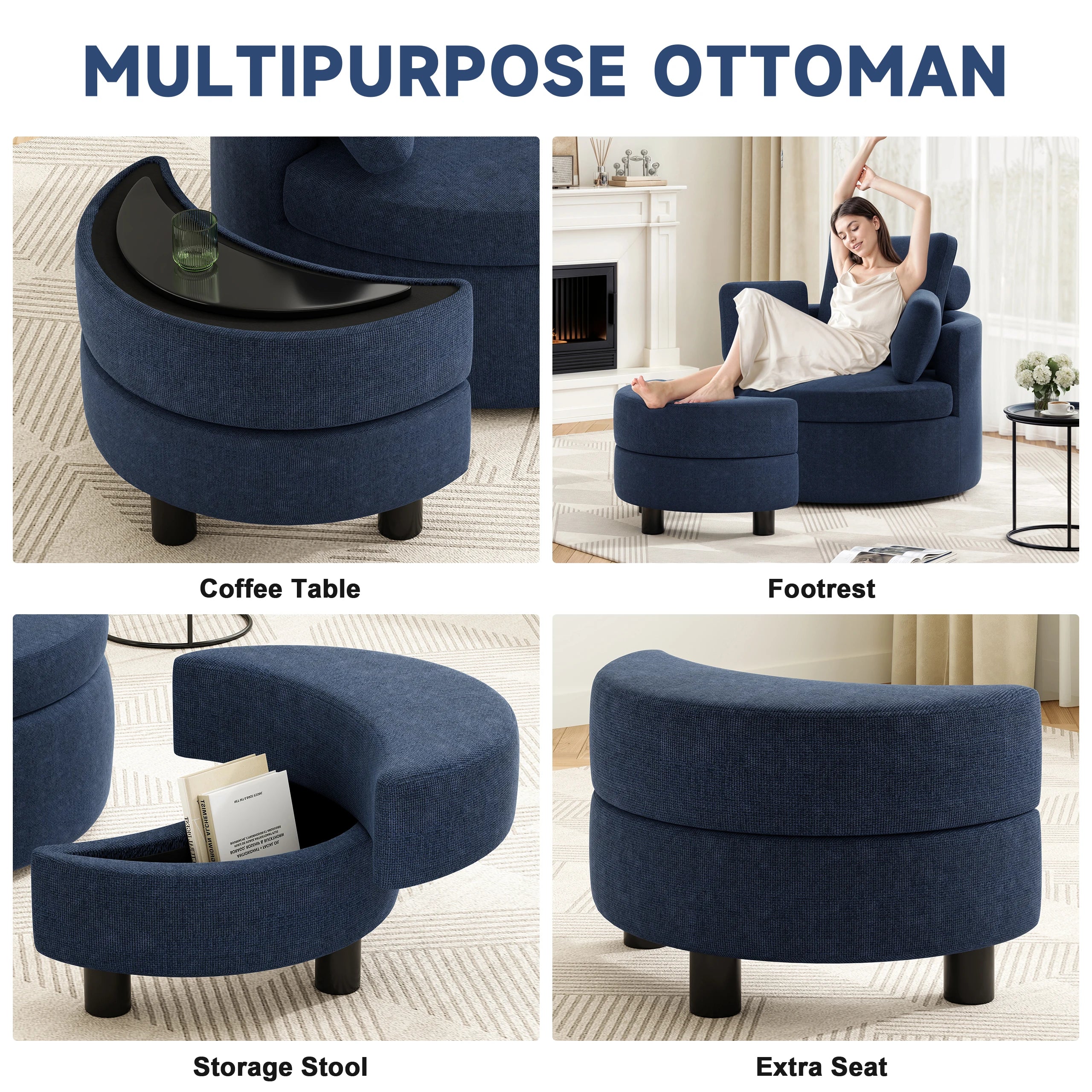 Oversized Swivel Barrel Chair with Storage Ottoman