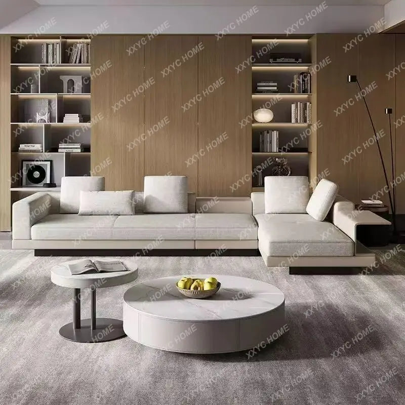 LX cotton and linen fabric sofa, large flat floor, straight row combination sofa