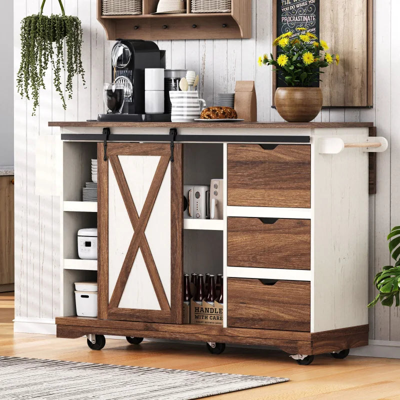55.5" Farmhouse Kitchen Island with Drop Leaf