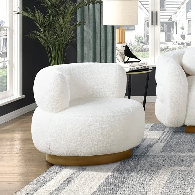 White and Gold Upholstered 3-Piece Living Room Sofa Set