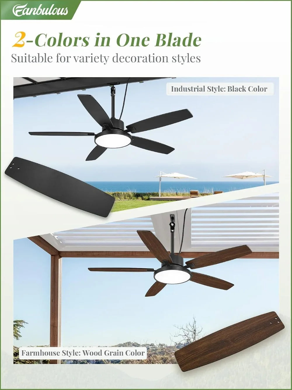 52'' Outdoor Ceiling Fan with Light and Remote