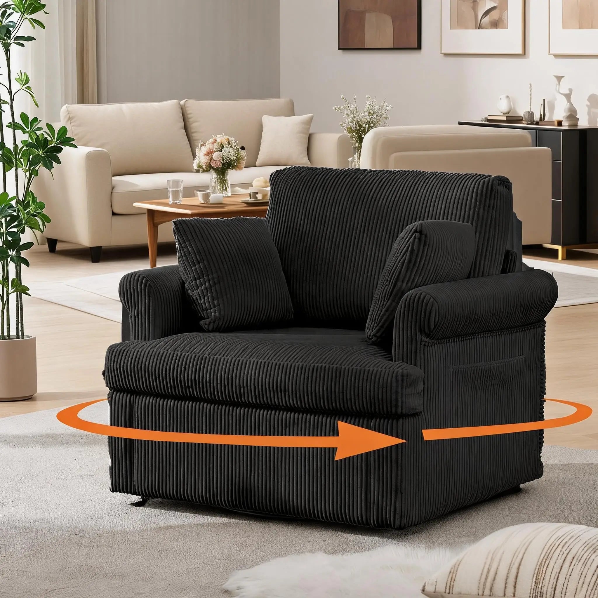 Mid Century 360 Swivel Armchair Corduroy