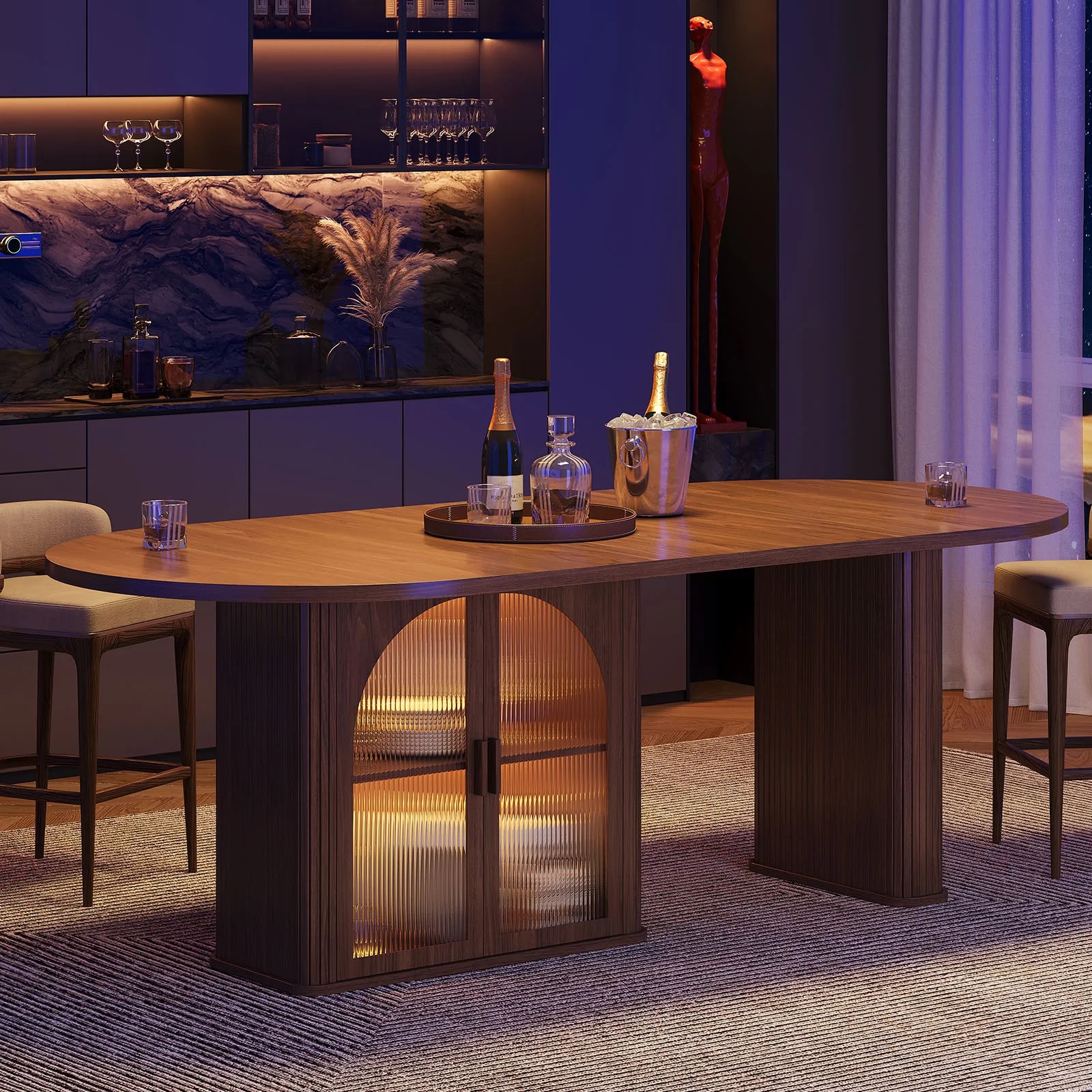 Modern Walnut 70 Inch Oval Dining Table for 6-8 People