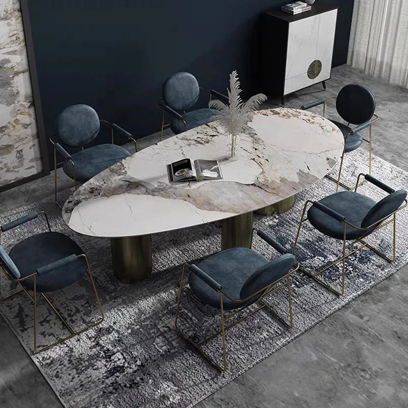 Italian Oval Dining Table Chairs Combination
