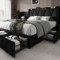 Queen Bed Frame with 4 Storage Drawers and Charging Station