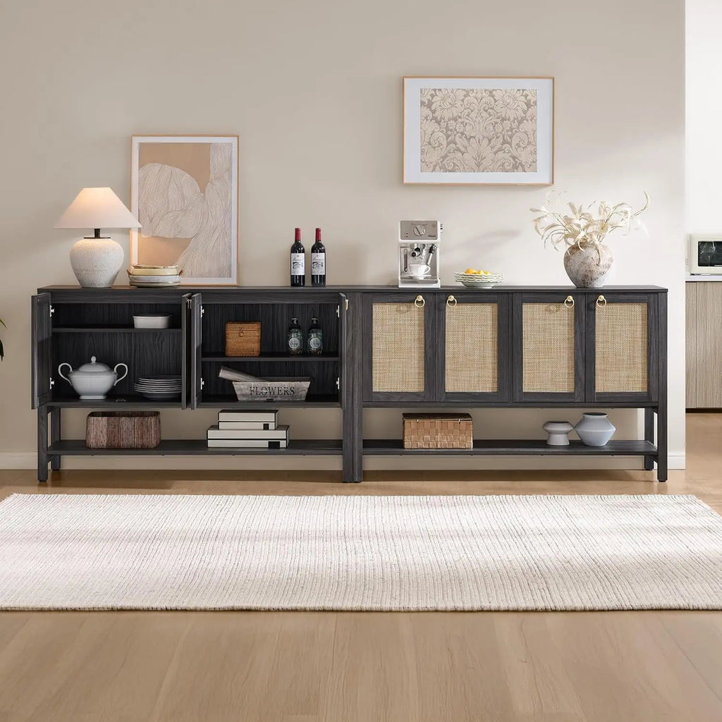 Obsidian Sideboard Buffet Cabinet with Rattan Doors