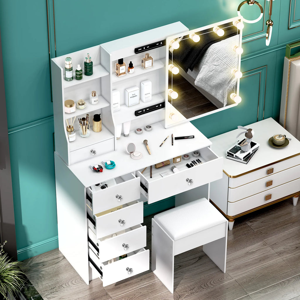 White LED Makeup Vanity Set with Sliding Mirror