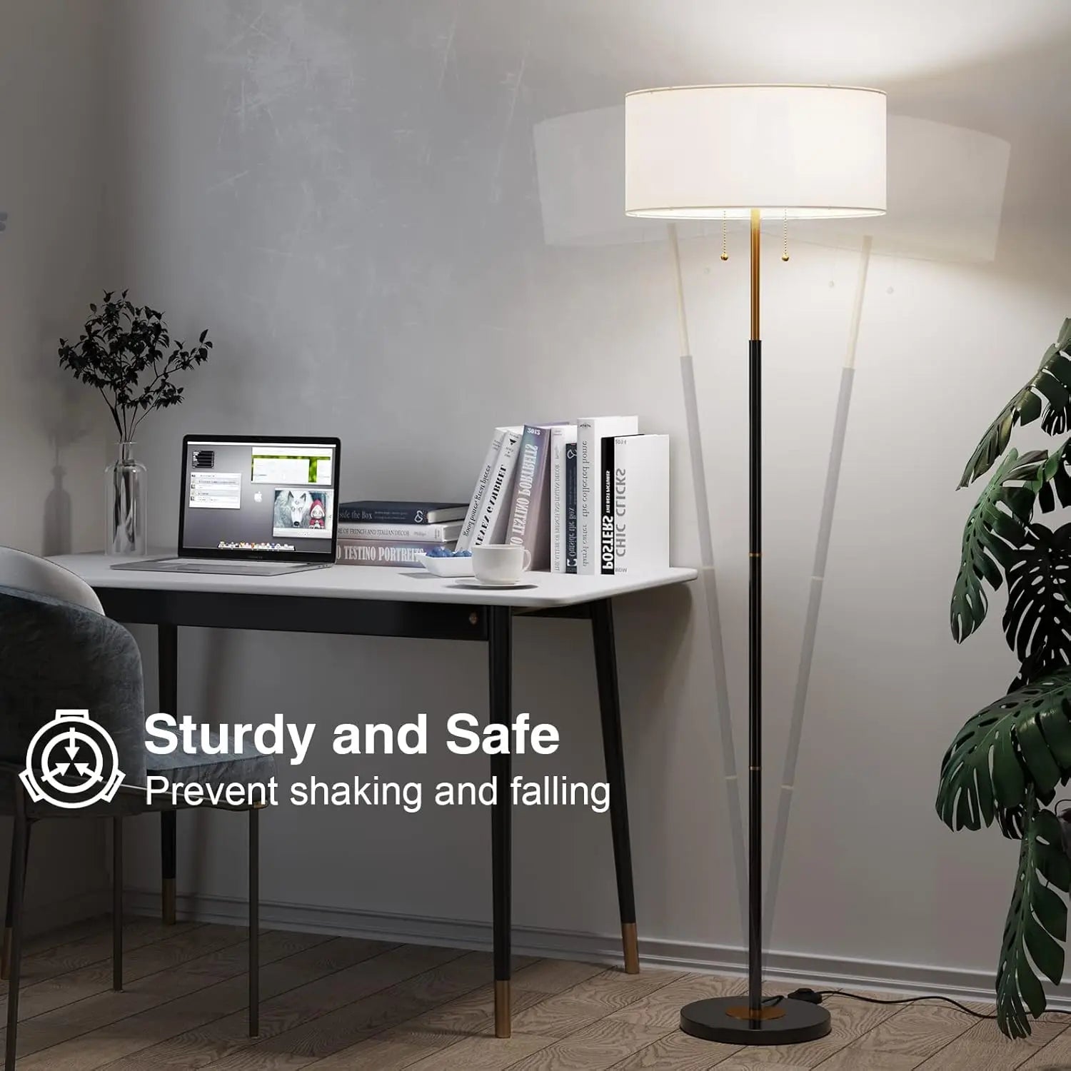 2-Light Floor Lamp with White Fabric Shade