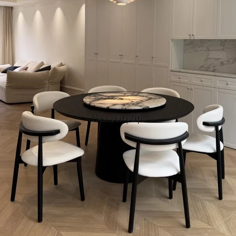 Italian minimalist black and white turntable round dining table
