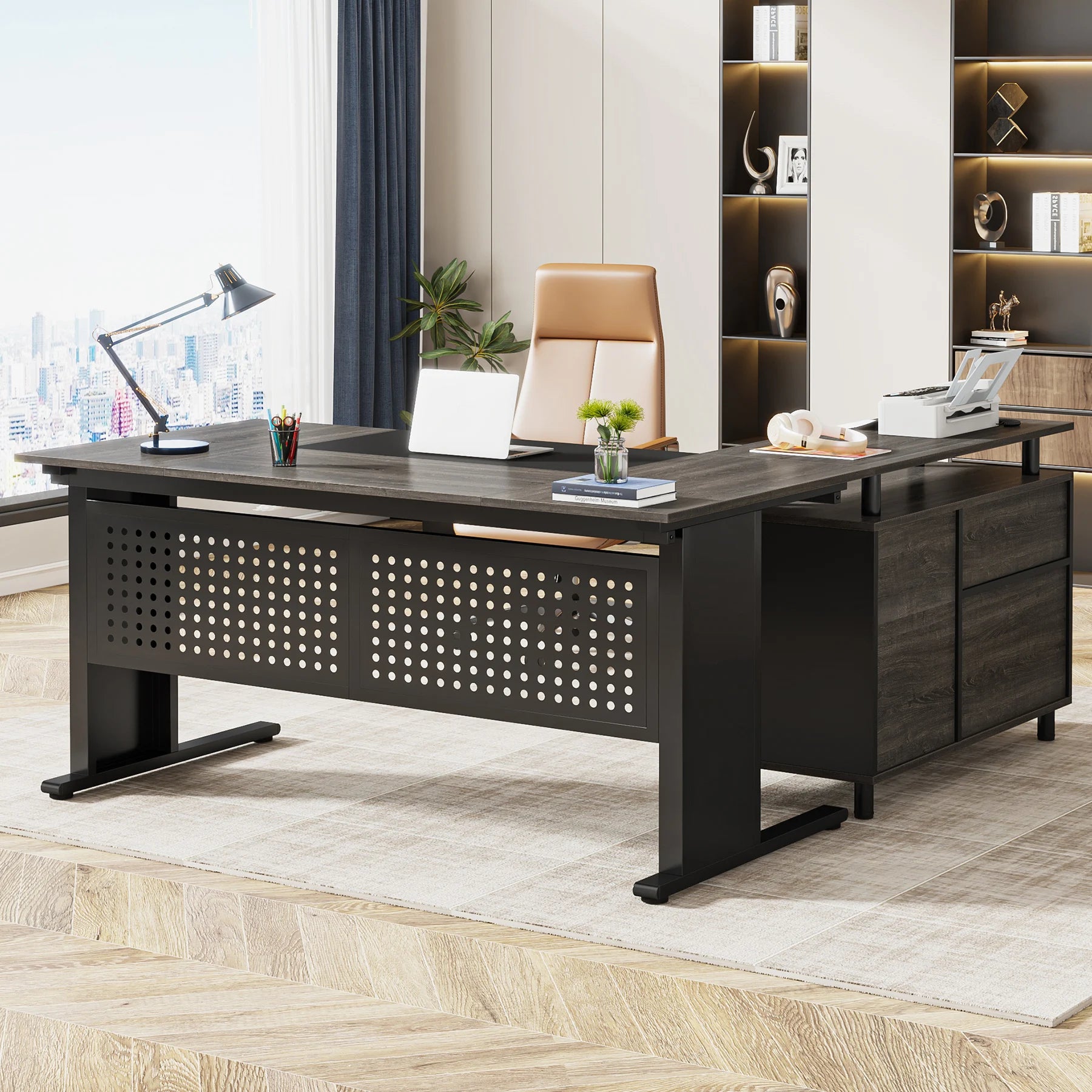 Executive Desk with File Cabinet