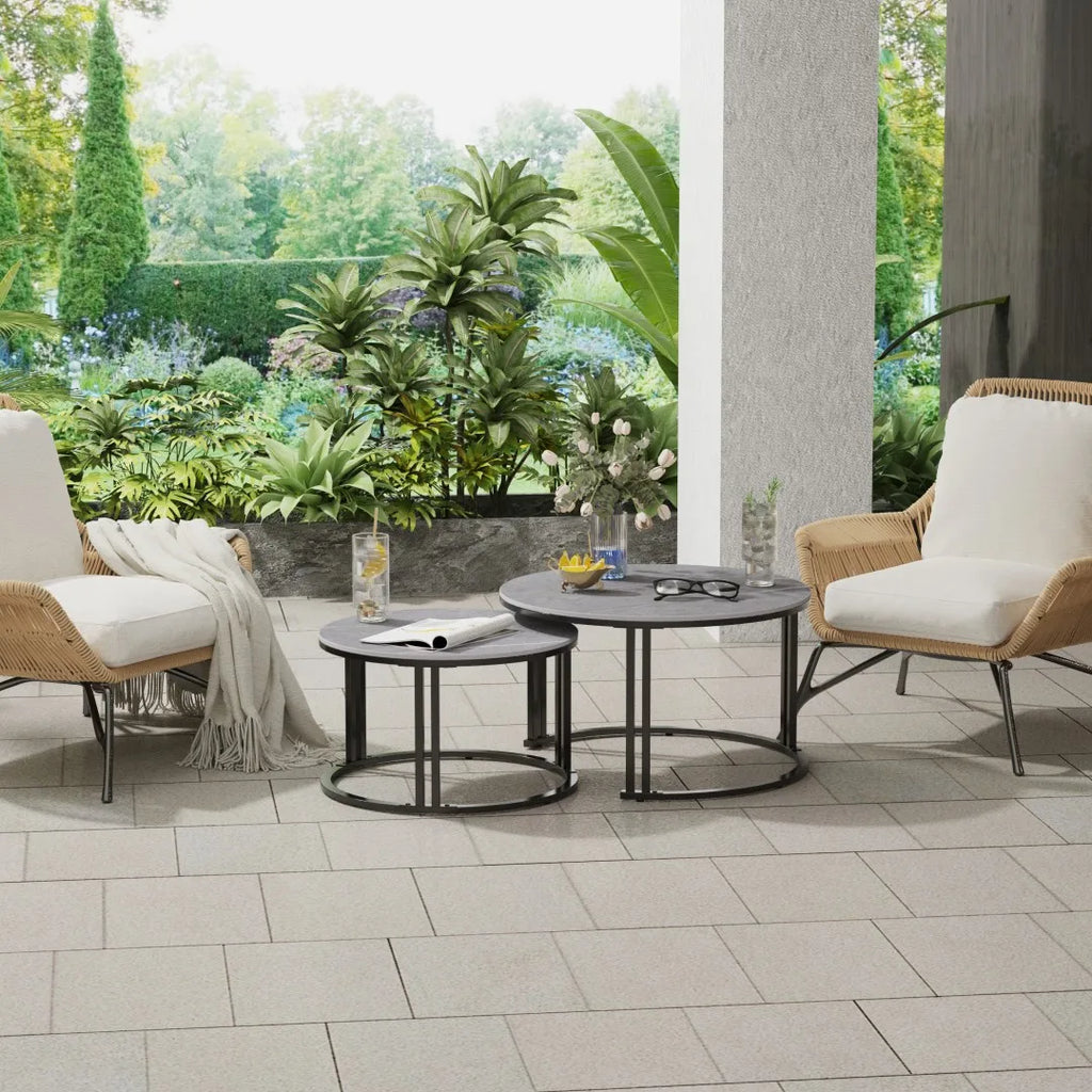 Small Living Room Table 2 Pack Round Marble Nesting