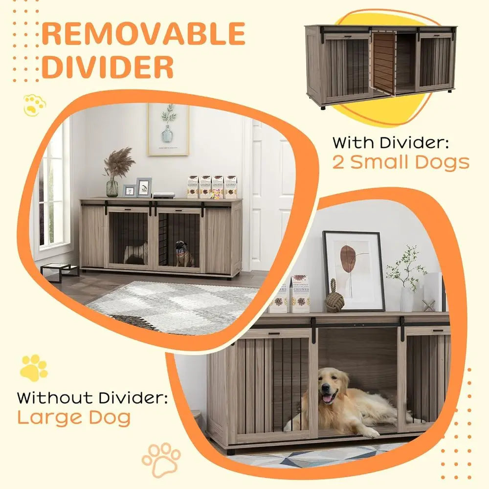 Walnut Double Door End Table Crate for Small Dogs or Large Dog