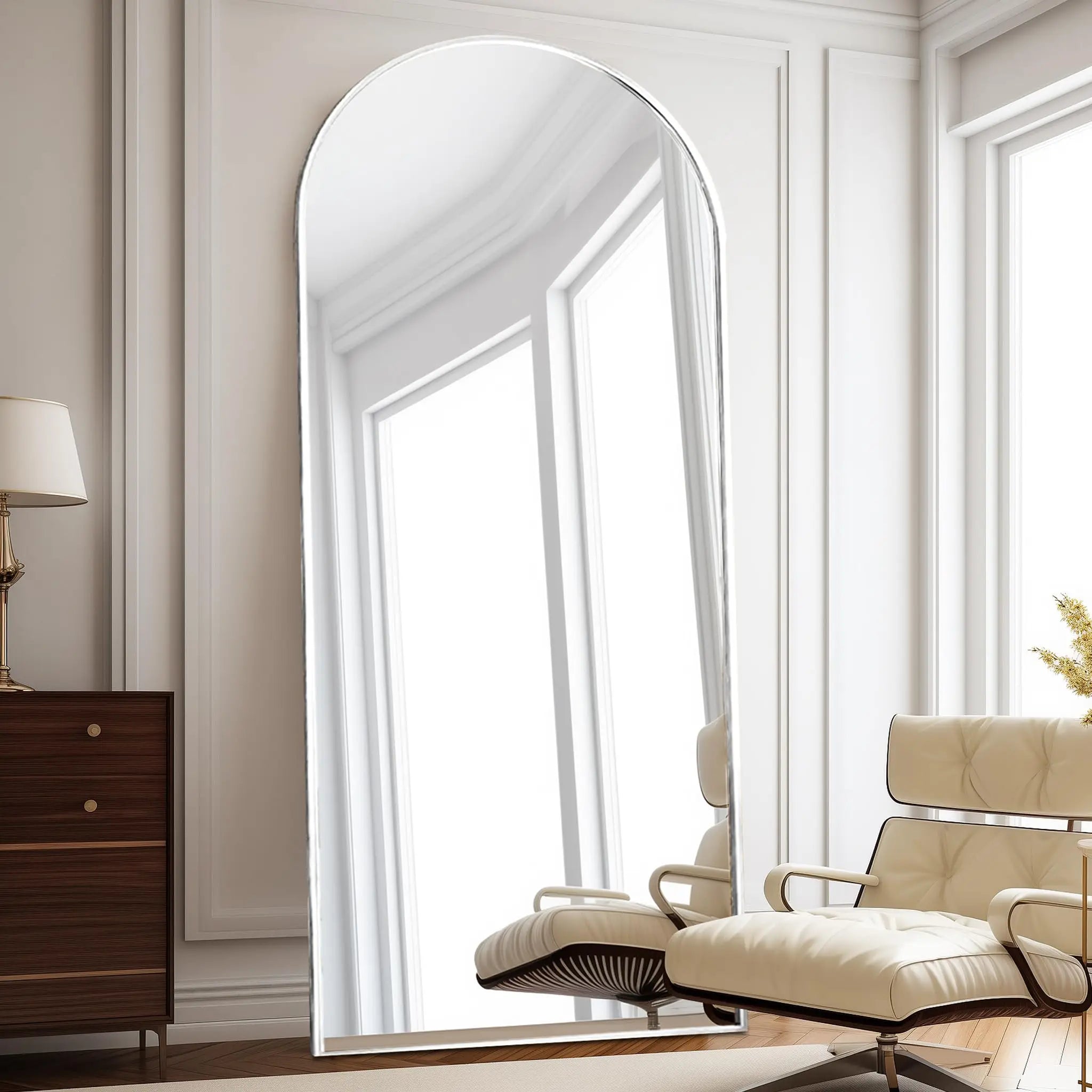 Mirror Full Length, 71"x26" Arched Full Length Mirror, Arch Mirror with Stand, Large Standing Mirrors, Oversized Full Body Mirrors with Aluminum Frame for Bedroom, Living Room (White)