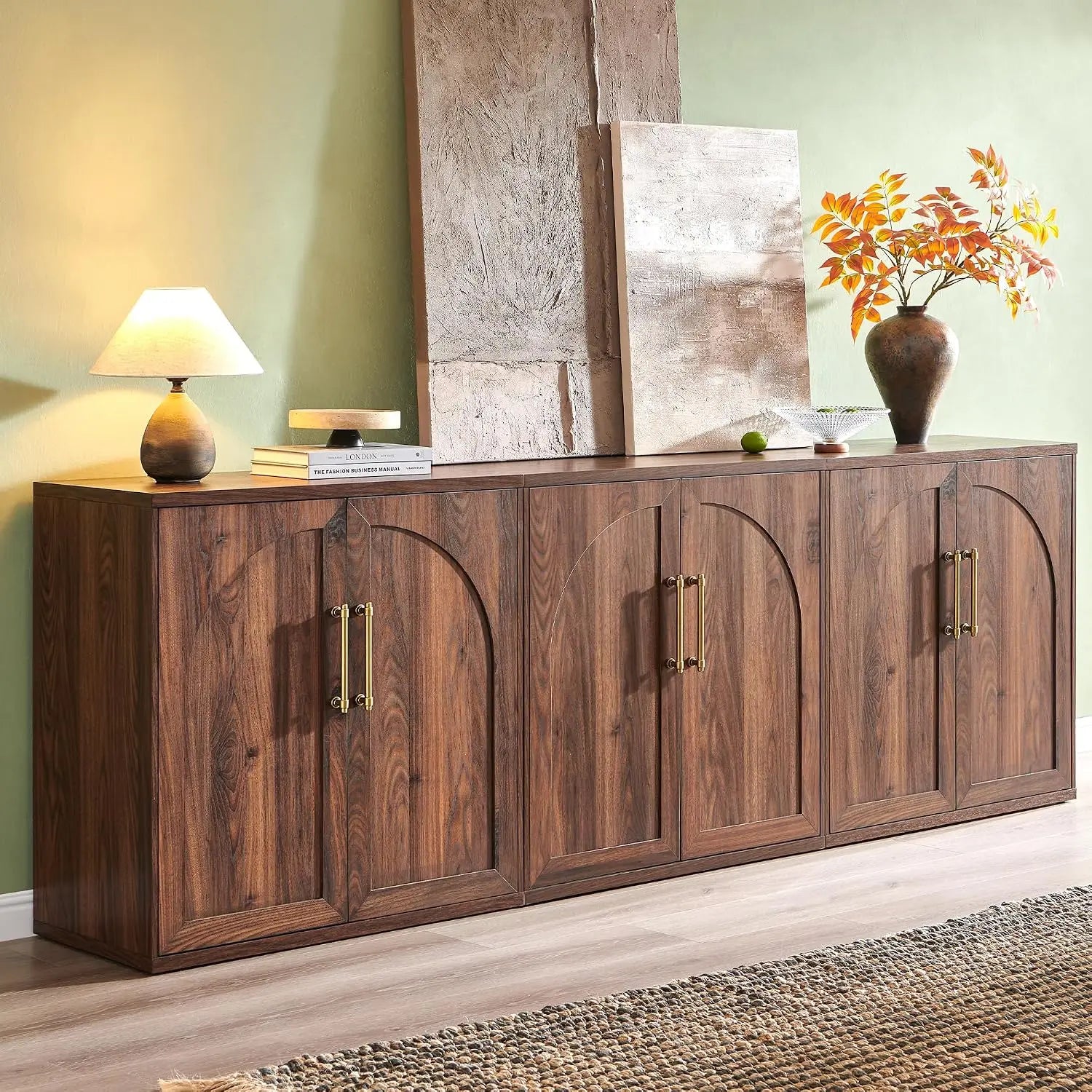 Fluted Arched Door Sideboard Set of 3, Accent Cabinet with Adjustable Shelf, Wood Storage for Dining & Living Room, Customized
