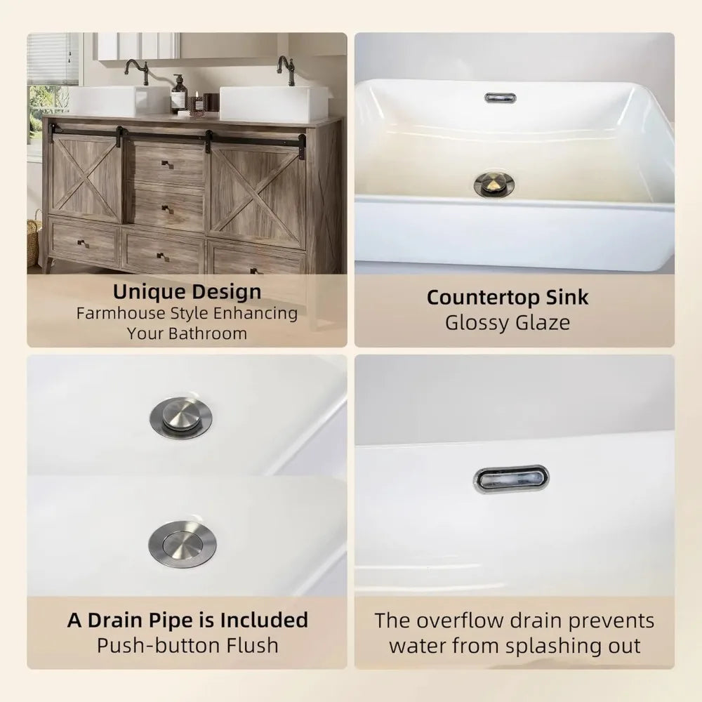 Bathroom Vanity with Sink, 60 Inch Bathroom Vanity Double Sink Ceramic
