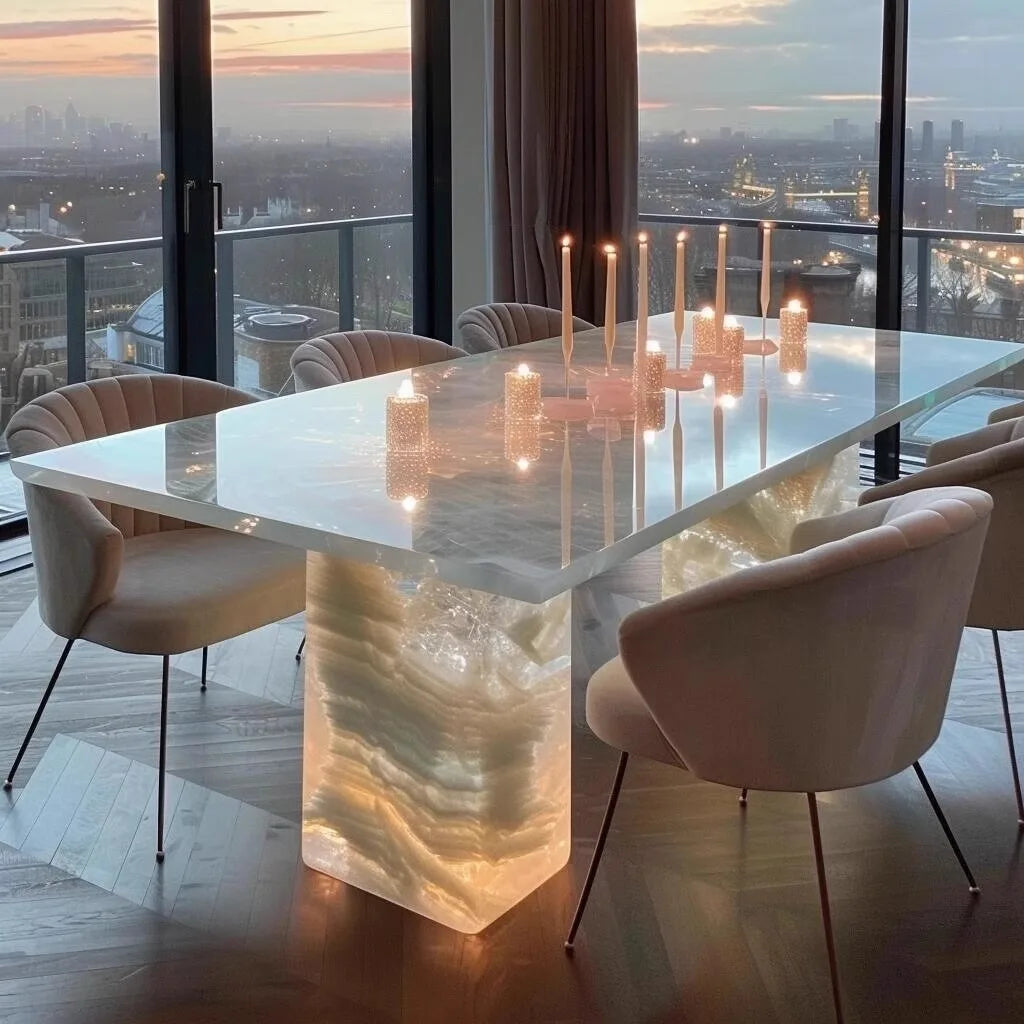Luminous Natural Jade Luxury Stone Dining Table