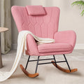 Brown Leather High-Back Rocking Armchair With Quilted Backrest