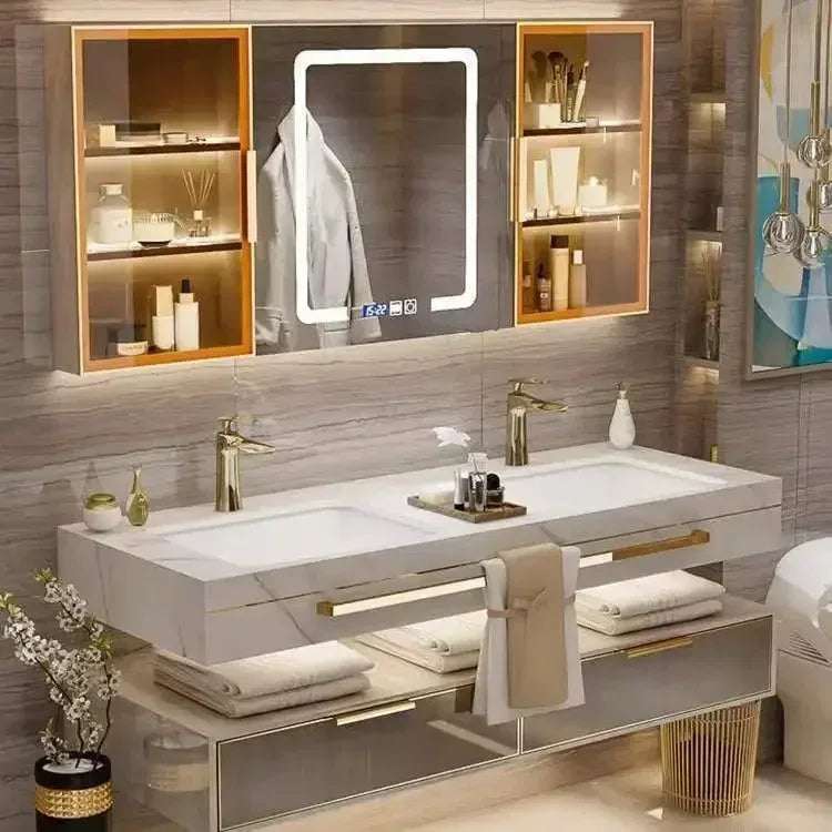 Bathroom Cabinet  Slate Smart Mirror  Double Washbasin