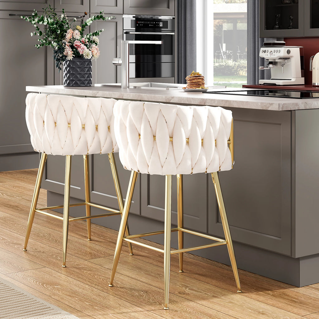 Set of 2 26" Bar Stools, Modern Kitchen Stools with Back, Metal Legs