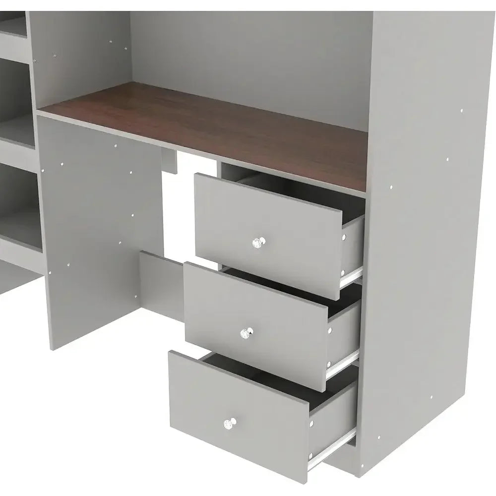 Full-Size Multi-Function Loft Bed with Integrated Wardrobe, Desk, and Storage for Kids