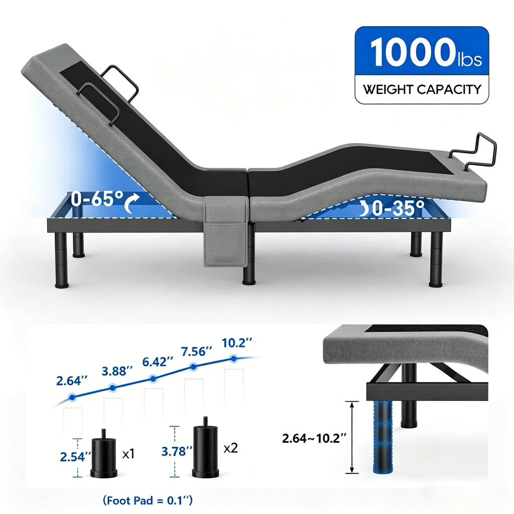 Twin Split King Size Adjustable Bed Base Frame with Massage
