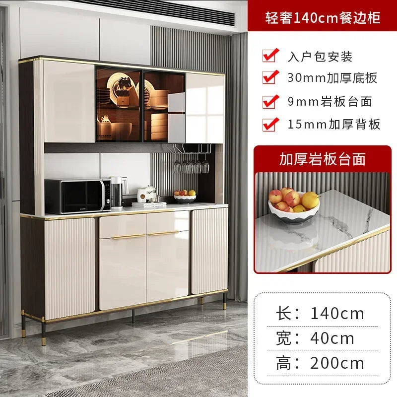Luxury Pantry Cabinet Kitchen Hutch Buffet Sideboard Oven Countertop Storage Microwave Cabinet with 3 Door Living Room Furniture