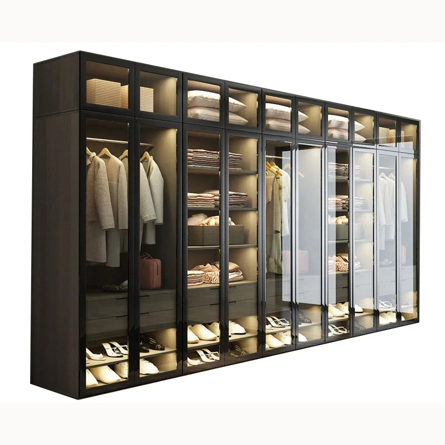 Modern Walk in Glass Closet  LED Storage Drawers
