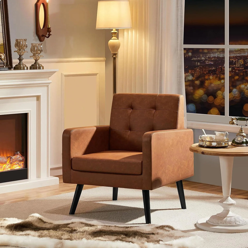 Mid-Century Leather Accent Chairs Set of 2