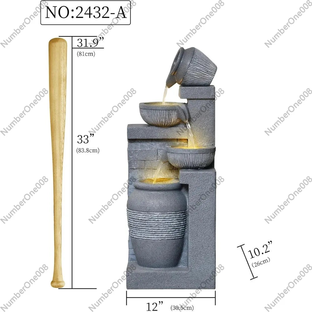 Outdoor Water Fountain Lights and 4 Tier Cascading Waterfall