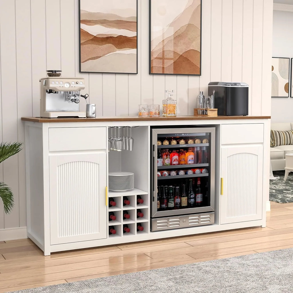 Extra Long Bar Cabinet with Fridge Space Wine Liquor Storage