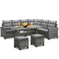 Patio Furniture Set, Outdoor Sectional Sofa with Dining Table and Chairs
