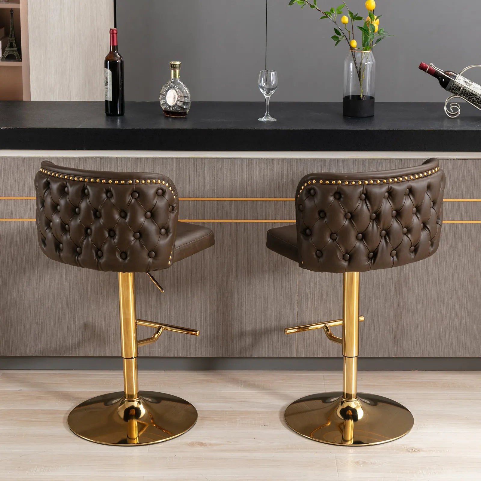 2Pcs Swivel Bar Kitchen Chairs  Upholstered Counter Height