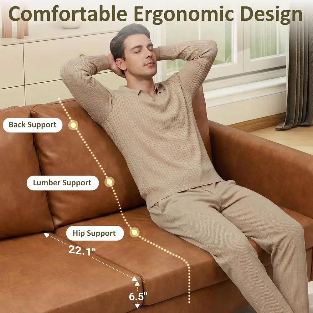 Leather Sofa with Rolled Arms and Deep Seating