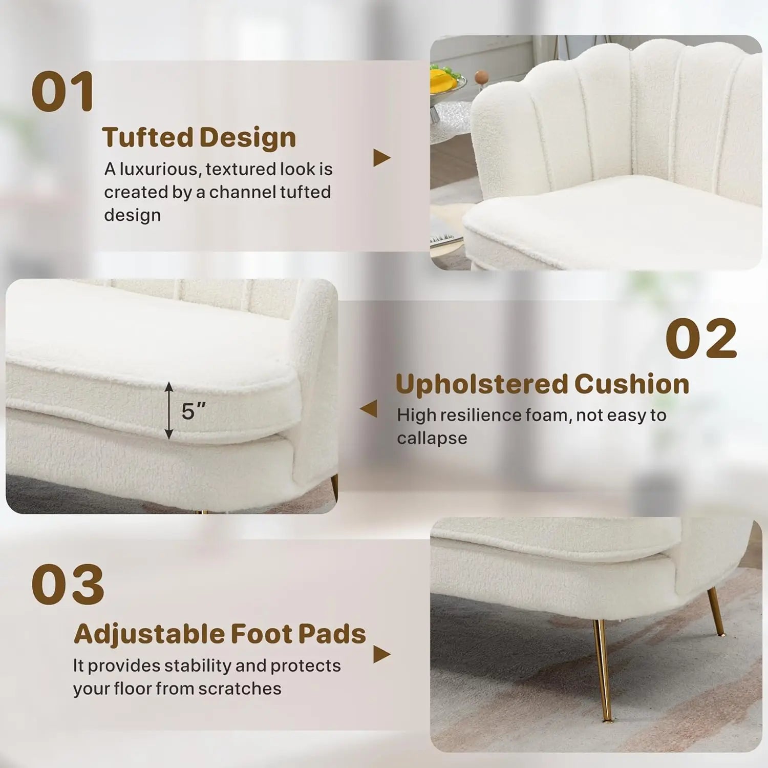 2-Seater Sofa, 59" Loveseat Settee with Gold Metal Legs