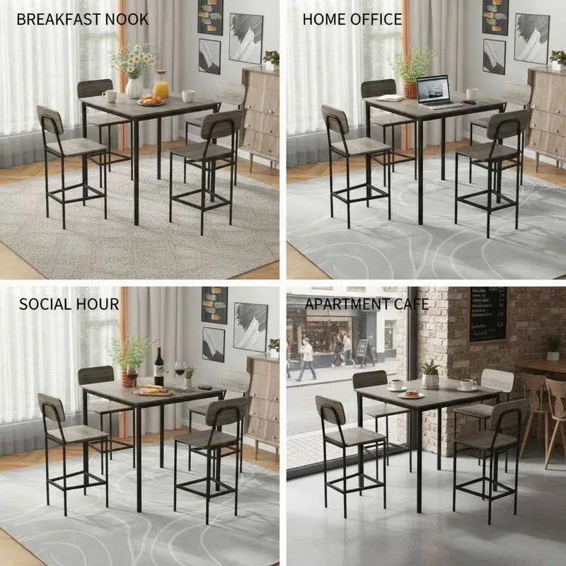 5 Piece Counter Height Table Set With 4 Bar Stools,