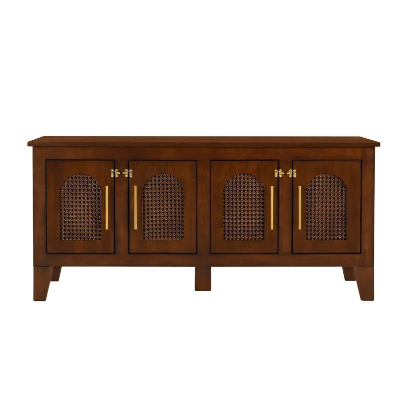 Large Indoor Rattan-Style Rubber Wood Dog Crate Cabinet with 4 Doors