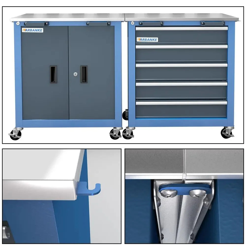 Metal Garage Storage Cabinet With Wheels,3Drawer Rolling Tool Cabinet With 2 Door And Adjustable Shelves, 71 Steel Tool Cabinet