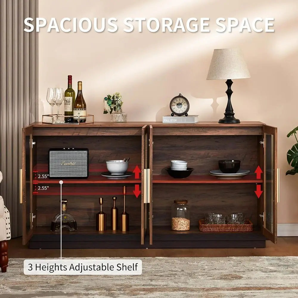 64"  Barnwood Brown Glass-Door Sideboard